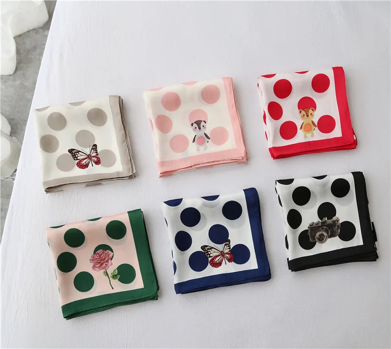 Женский винтажный шарф в горошек на шею Элегантный Модный платок бандана