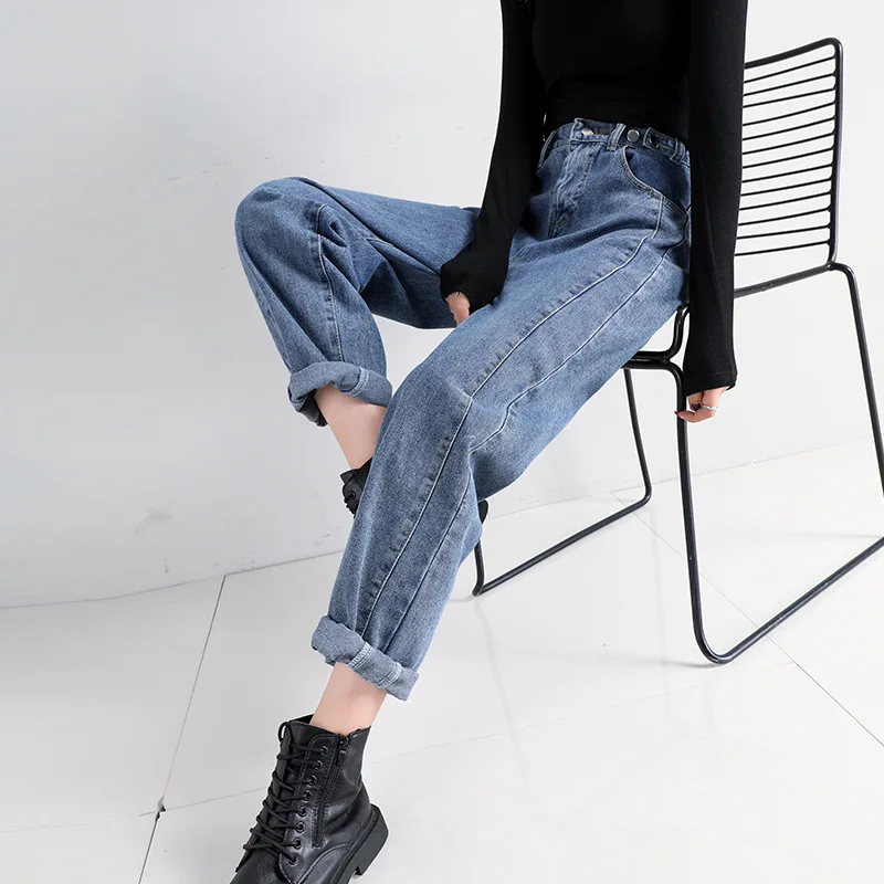 

CGC 2021 Vintage High Waist Jeans Woman Straight Jeans Femme Cotton Loose Casual Denim Pants Fashion Trousers Woman Clothes