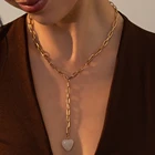 Ожерелье из толстой металлической цепи в стиле панкхип-хоп для женщин, длинная цепочка с подвеской в форме сердца, Модная бижутерия, подарок на вечеринку