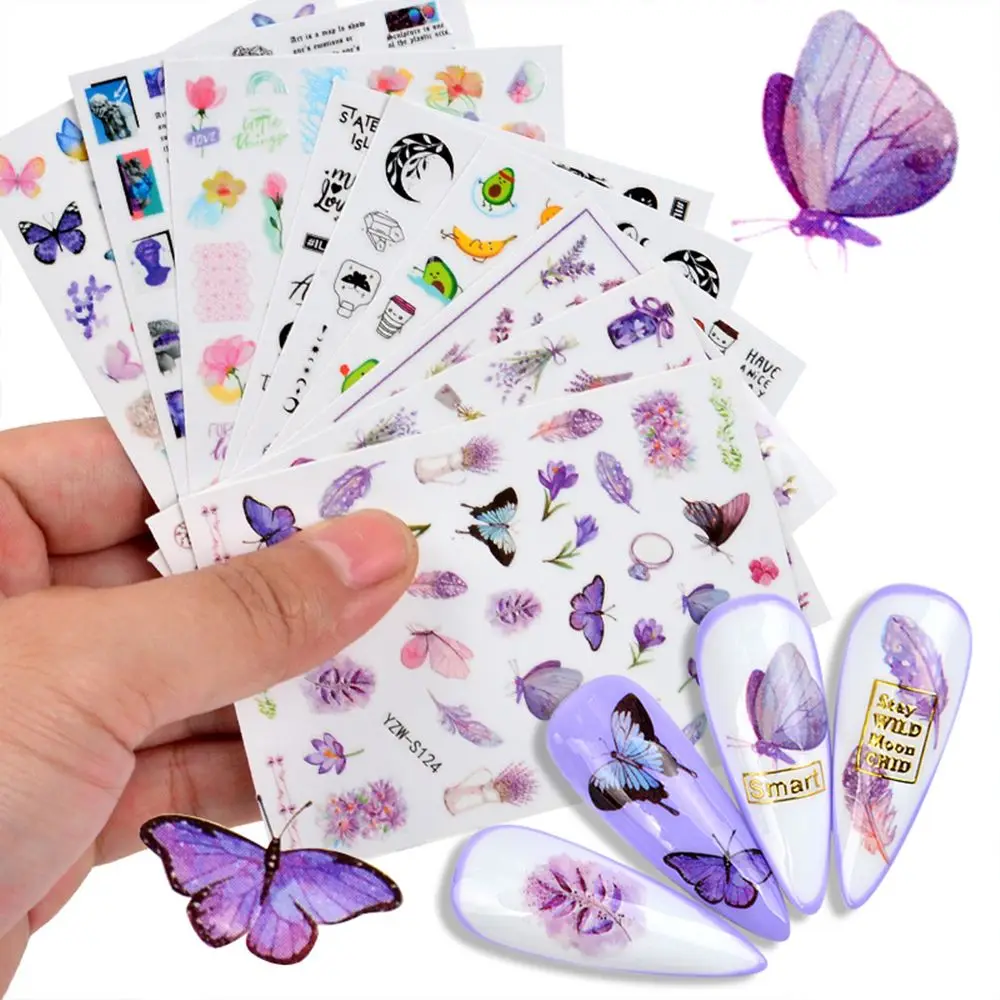 

1 Sheet Decoration Nail Art Manicures Sweet Decals Stickers Nail Sticker Lavender Butterfly
