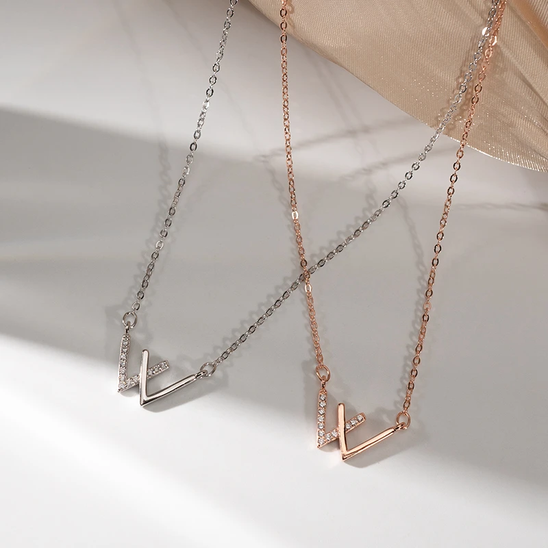 

New Minimalist Cubic Zirconia W Pendant NecklaceTwo Of The WW Letter Clavicle Chain Necklace for Women Girl Gift