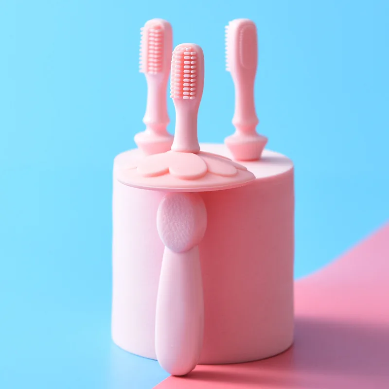 Cepillo de dientes de entrenamiento de silicona suave para beb&eacute;, herramienta de cuidado bucal, cuidado Dental, 3 unids/set por juego-2