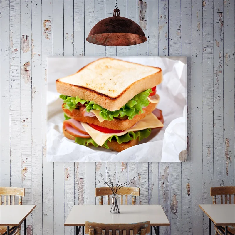 

60*40cm Hamburger Sandwiches Food Poster Canvas Paintings DIY Square Wall Art Pictures Kitchen Restaurant Background Decoration