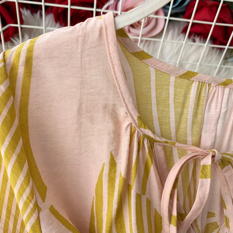 Праздничное пляжное женское Повседневное платье на шнуровке с круглым вырезом