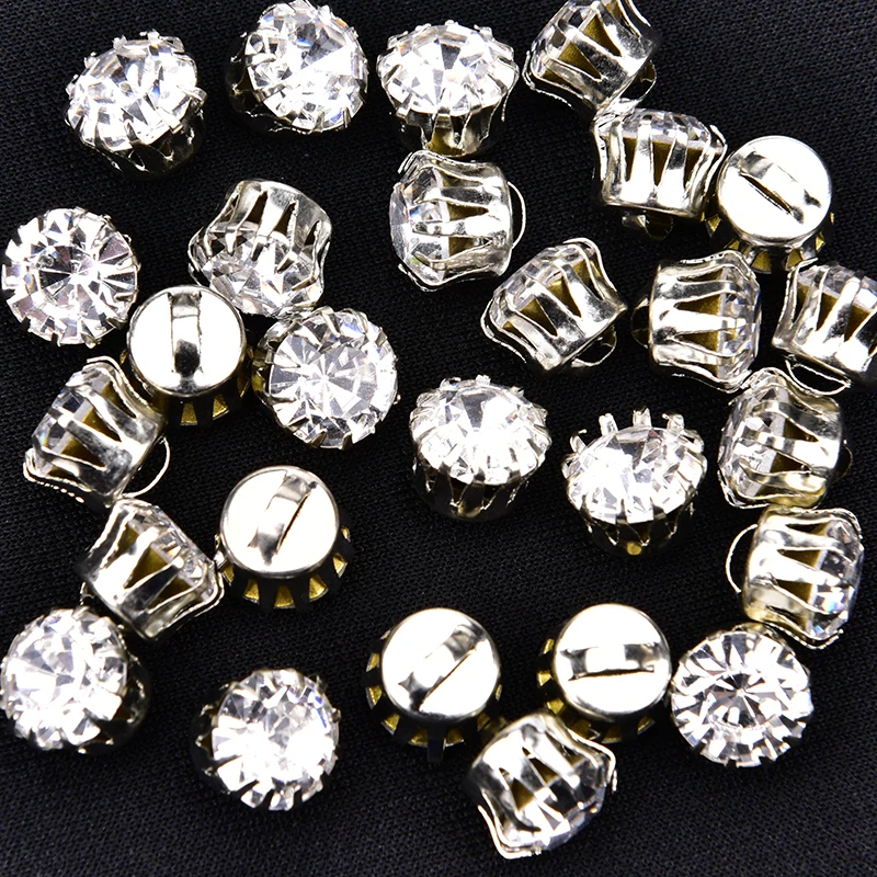 50 шт./пакет 8 мм прозрачные кристаллы со стразами с серебряным креплением, шитье для свадебного платья, украшение, аксессуары