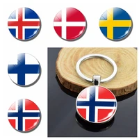 nordic countries national flag key chains denmark sweden norway finland iceland flag double side glass cabochon keyring pendant