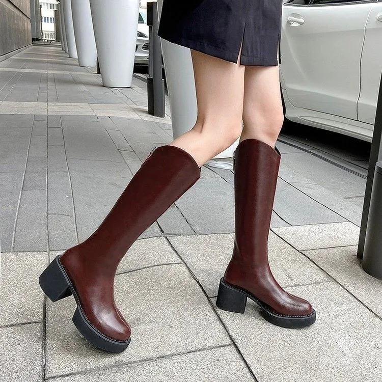 

Boots 2021 autumn and winter new leather thick-soled riding boots women's heightened and thinner Chelsea Cavalier boots