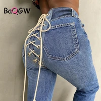 baqgw new autumn winter sexy back lace up high waist denim female straight jeans for women bell bottom fat mom jeans wide leg