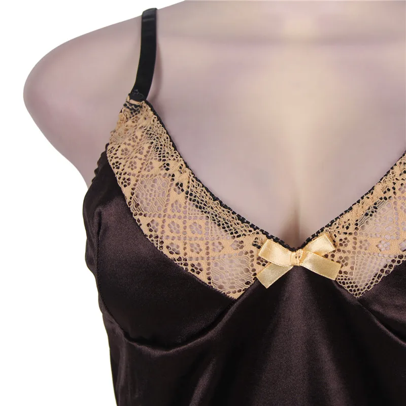 

HOTOhyeahlover Plus Size V-Neck Socialite Babydoll Vogue Lace Patchwork Sexy Lingerie Porno Enchanting Brown Lenceria Mujer