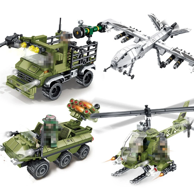 4 в 1 военный Дрон Запуск строительные блоки для автомобилей боец грузовик