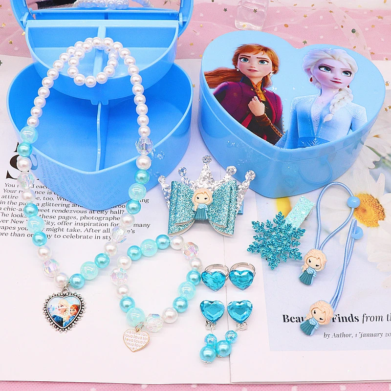 Frozen Princess Hair Accessories Children Kids Elsa Jewelry Gift Set Birthday Box Make Up Necklace 10pcs/box | Детская одежда и