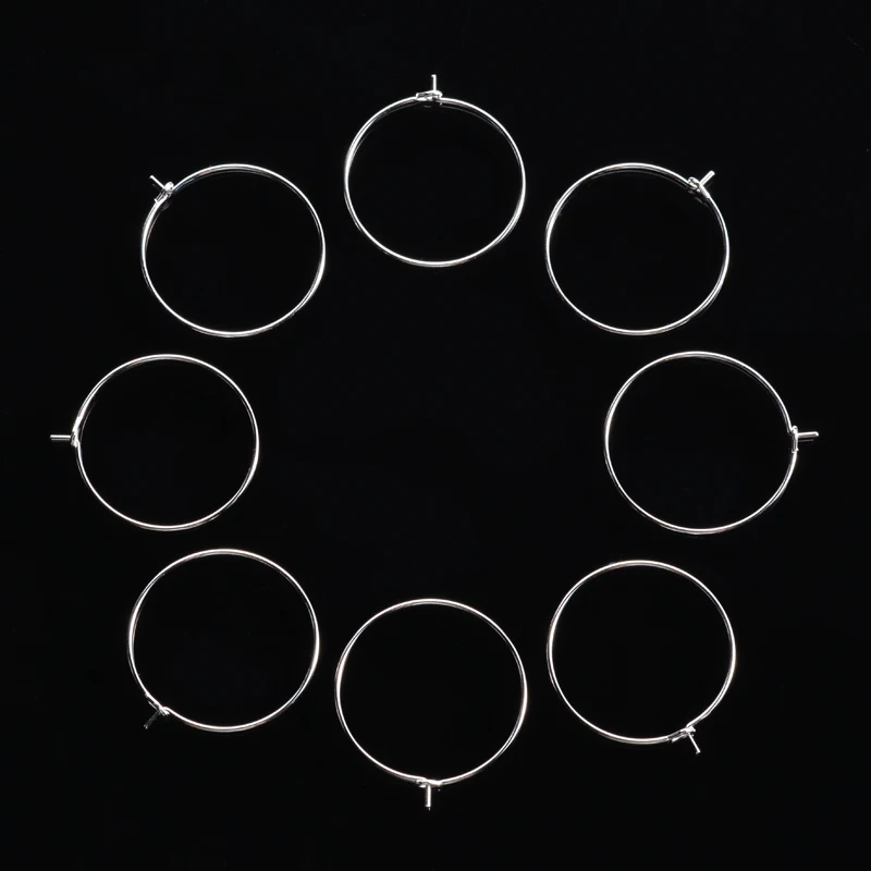 20-30mm 100pcs Champagne Wine Glasses Charm Rings Sliver Metal Earrings Wire Rings Hoops Gift Party Drink Wine Labeling Supplies