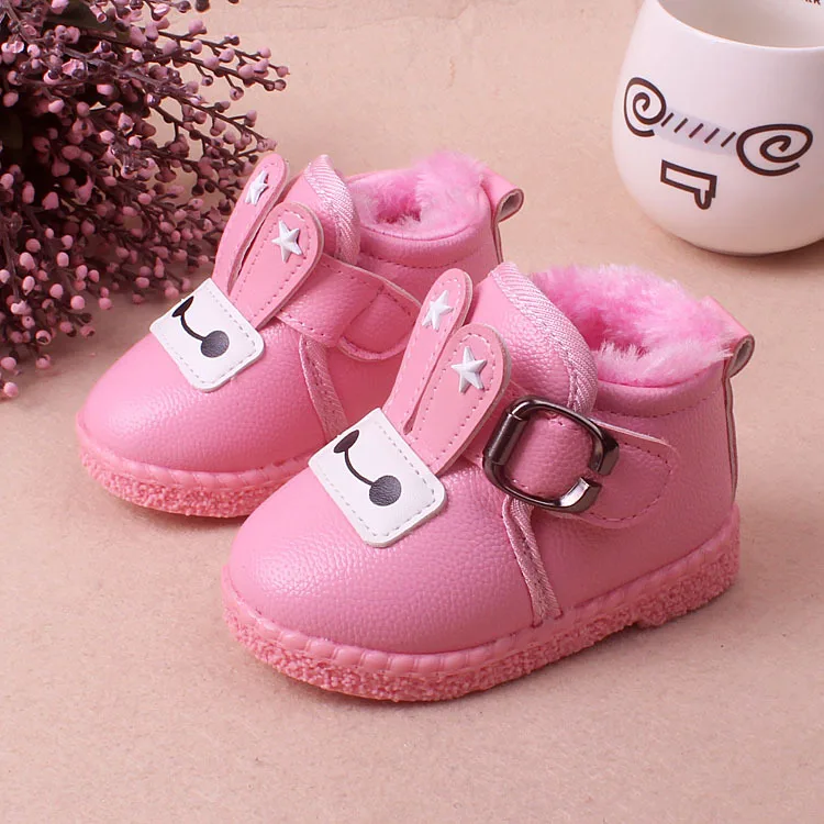pink Стелька 11,5-13,5 см; милые зимние ботинки с кроликом для маленьких девочек; зимняя обувь для малышей - Цвет: pink