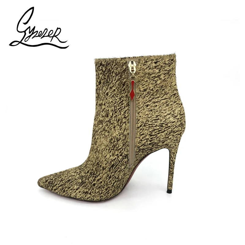 

Yuerui Personality Leopard Print Zipper Short Boots Female Pumps 8.5CM Comfortable Tall Sexy Female Boots For Autumn And Winter