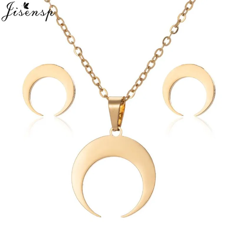 Женский комплект ювелирных изделий Jisensp сережки и полумесяц из нержавеющей стали