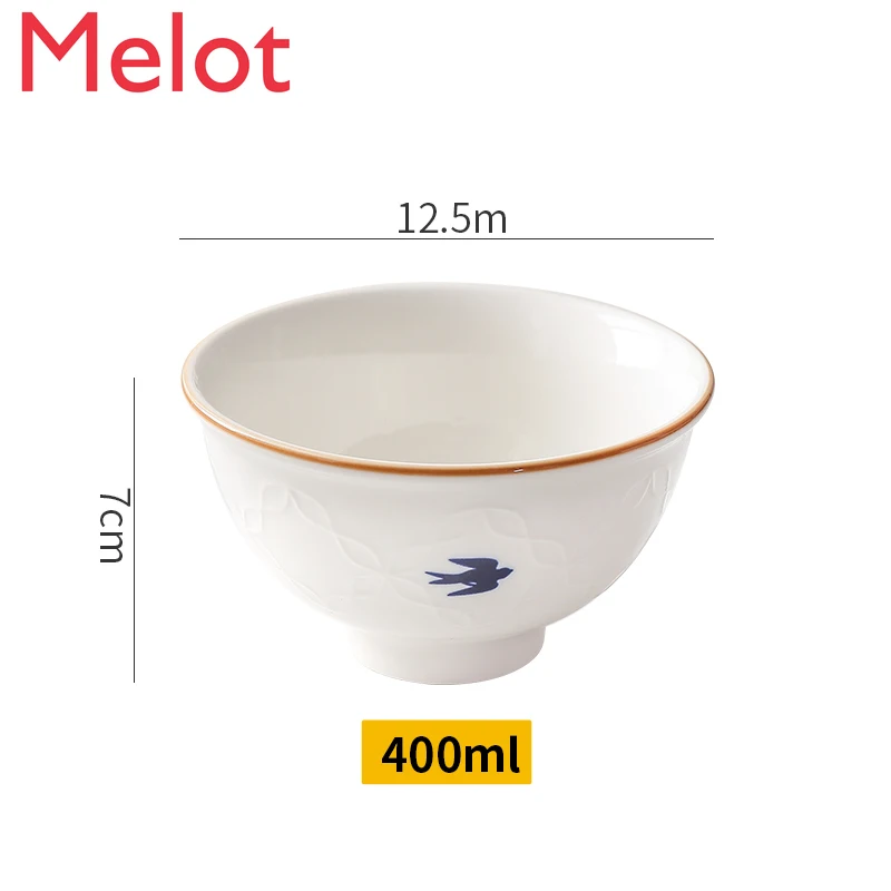 

Hand-Painted Embossed Elegant Retro Swallow Bowl Household Ceramic Tableware Personalized Creative Salad Bowl
