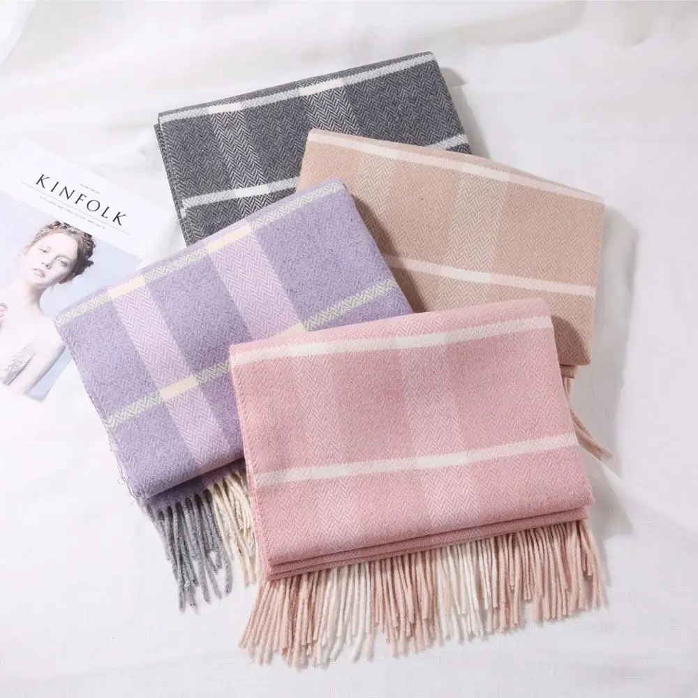 

New Wool Scarf Female Winter Korean Version Wild Thick Herringbone Stitching Long Section And Warm Shawl Dual-Use Bufanda