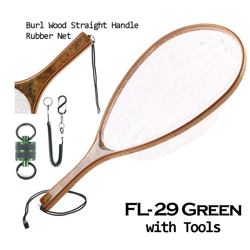 Green Net with tools Maximumcatch мягкая резиновая сетка для ловли нахлыстом, сачок с деревом, прямая ручка, ловля рыбы, ловля форели - Цвет: Green Net with tools