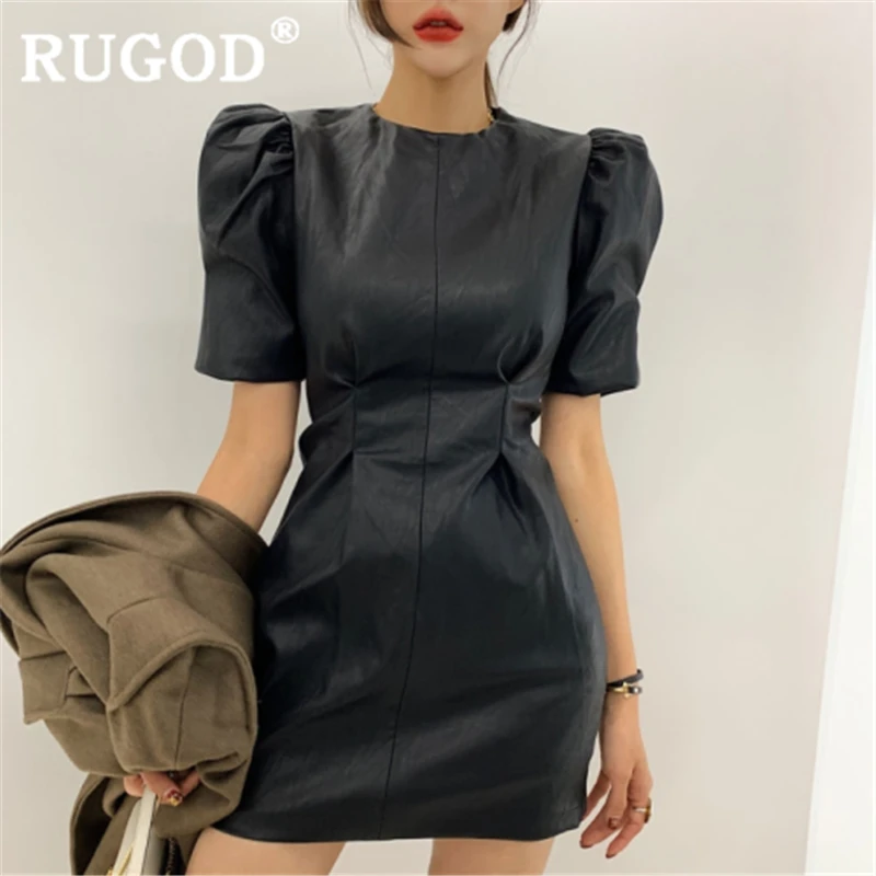 RUGOD винтажное однотонное мини платье женское Модное пышное ТРАПЕЦИЕВИДНОЕ