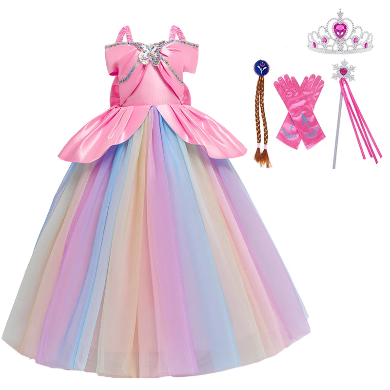 KEAIYOUHUO 2022 New Christmas Long Formal First Communion Children Party Elegant Kids Dress for Girl Wedding Birthday Dress 3-9Y