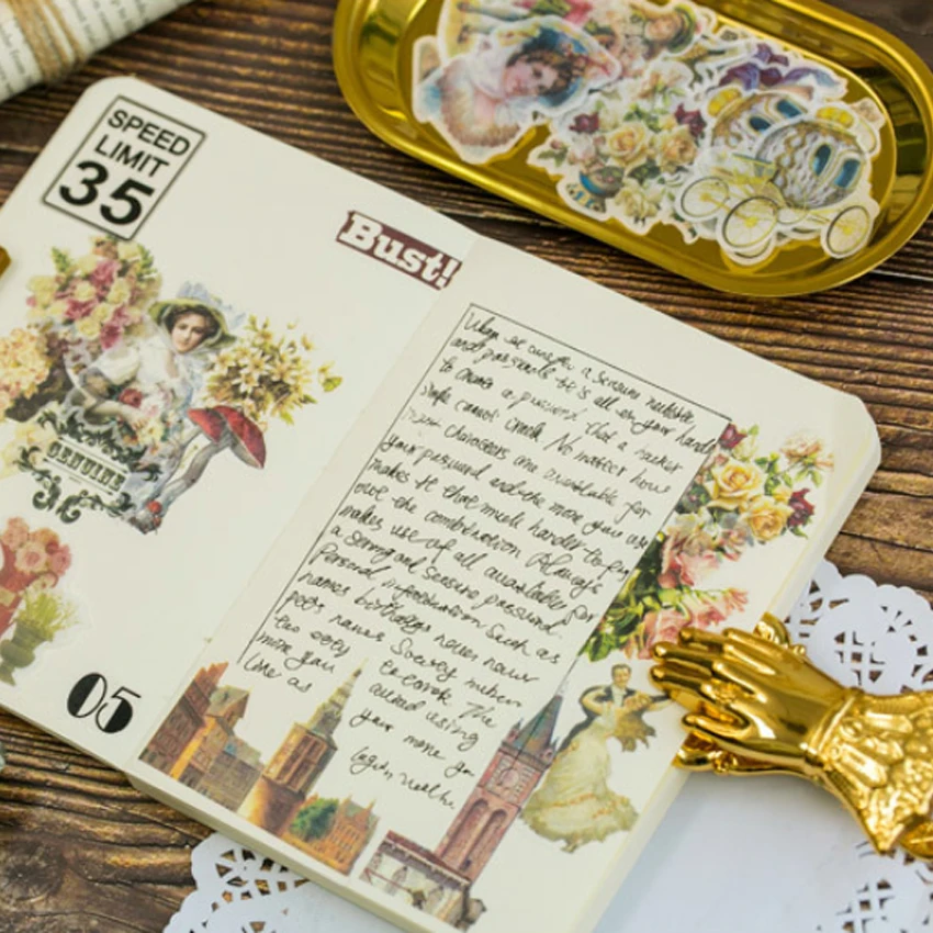 

60pcs/pack Vintage Paper Adhesive Decorative Stationery Sticker Scrapbook Sticker Deco DIY Photo Album Stickers Gift Label