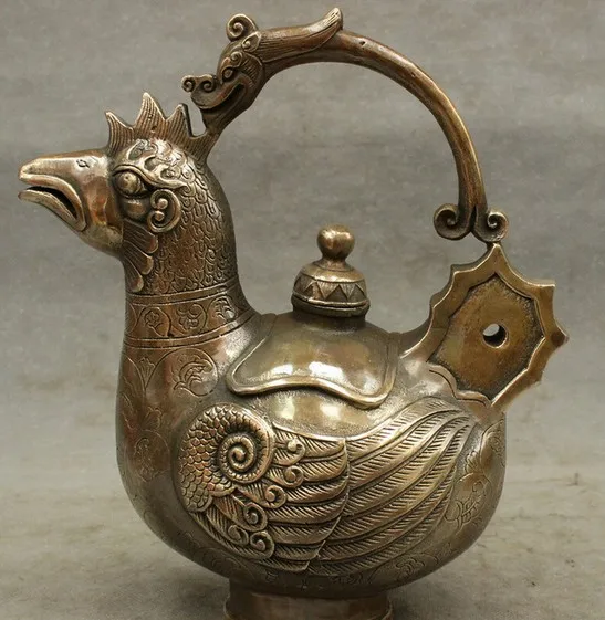 YM 323 9 &quotНародная китайская бронза год Зодиак петух фигурка птицы Дракон ручка