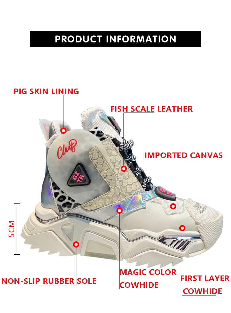 RY-RELAA women sneakers fashion high top sneakers ins wedge sneakers Genuine Leather rhinestone shoes white platform shoes