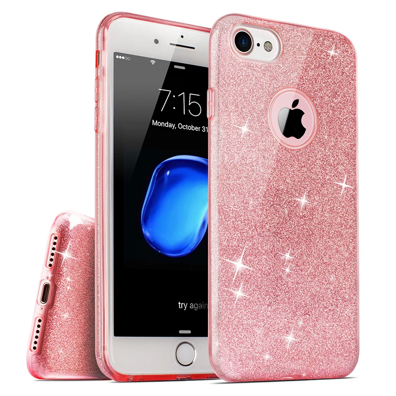 3 Слои Блеск ПК+ чехол из ТПУ для Apple iphone XS MAX XR X 10 десять 7 8 плюс 6 6s 11 Pro MAX полный охват защитный чехол-накладка - Цвет: Pink