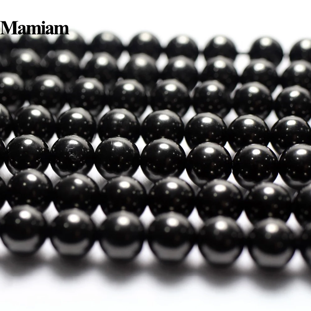 Mamiam Natural 6-10mm Jet Coal Beads Smooth Round Loose Stone Diy Bracelet Necklace  Jewelry Making Gemstone Gift Design