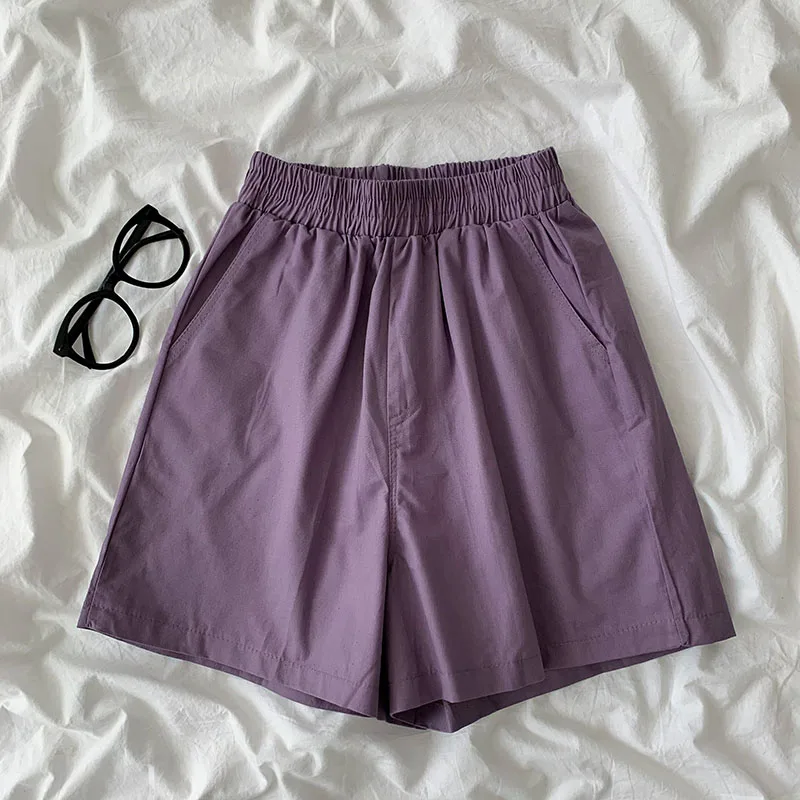 

Solid Wide Leg Women Shorts Summer New 2021 Elastic Loose Purple Casual All Match Female Shorts Top Quality