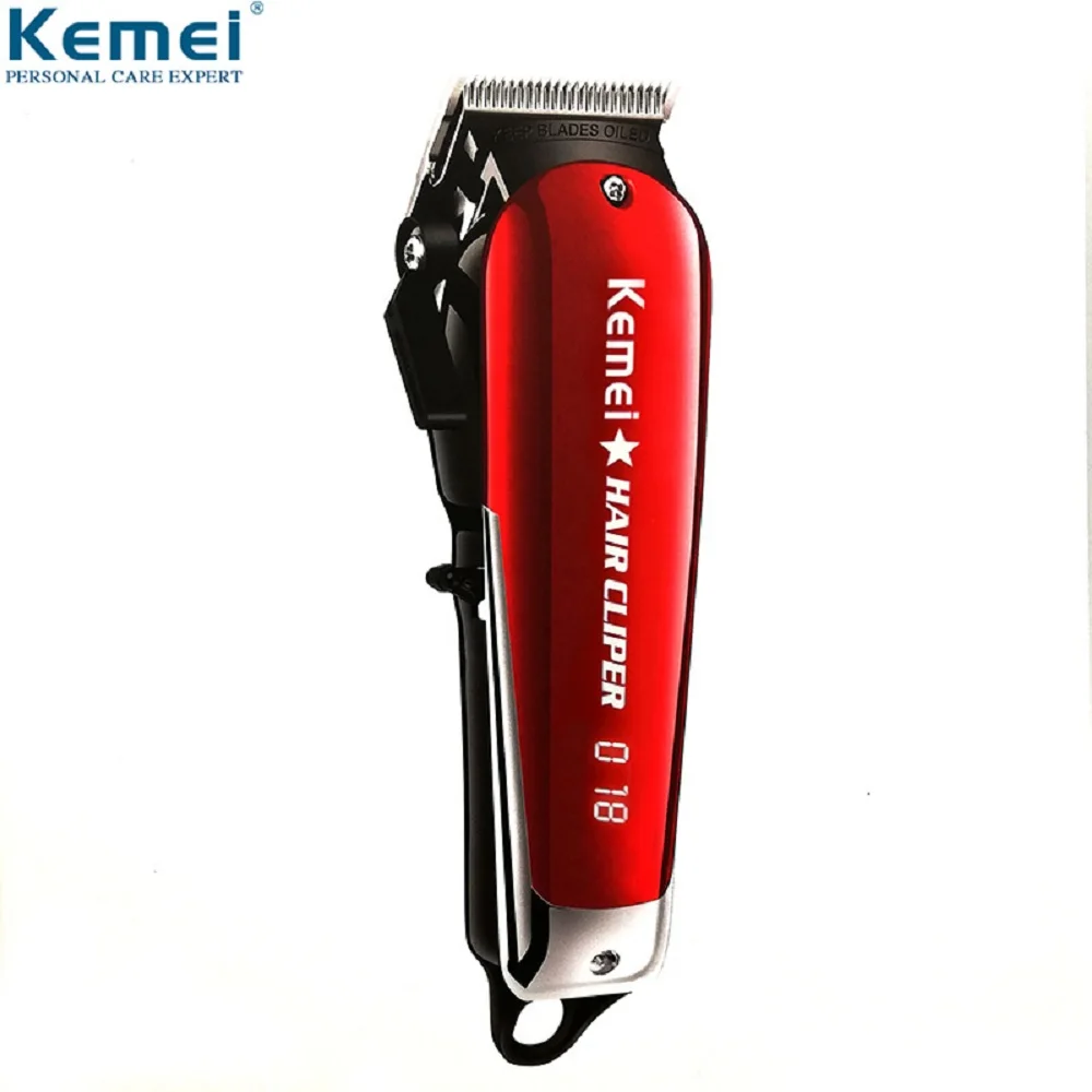 Máquina de Cortar Aparador de Pêlos sem Fio Kemei Cabelo Profissional Elétrica Display Led Lâmina Aço Carbono Cabeleireiro