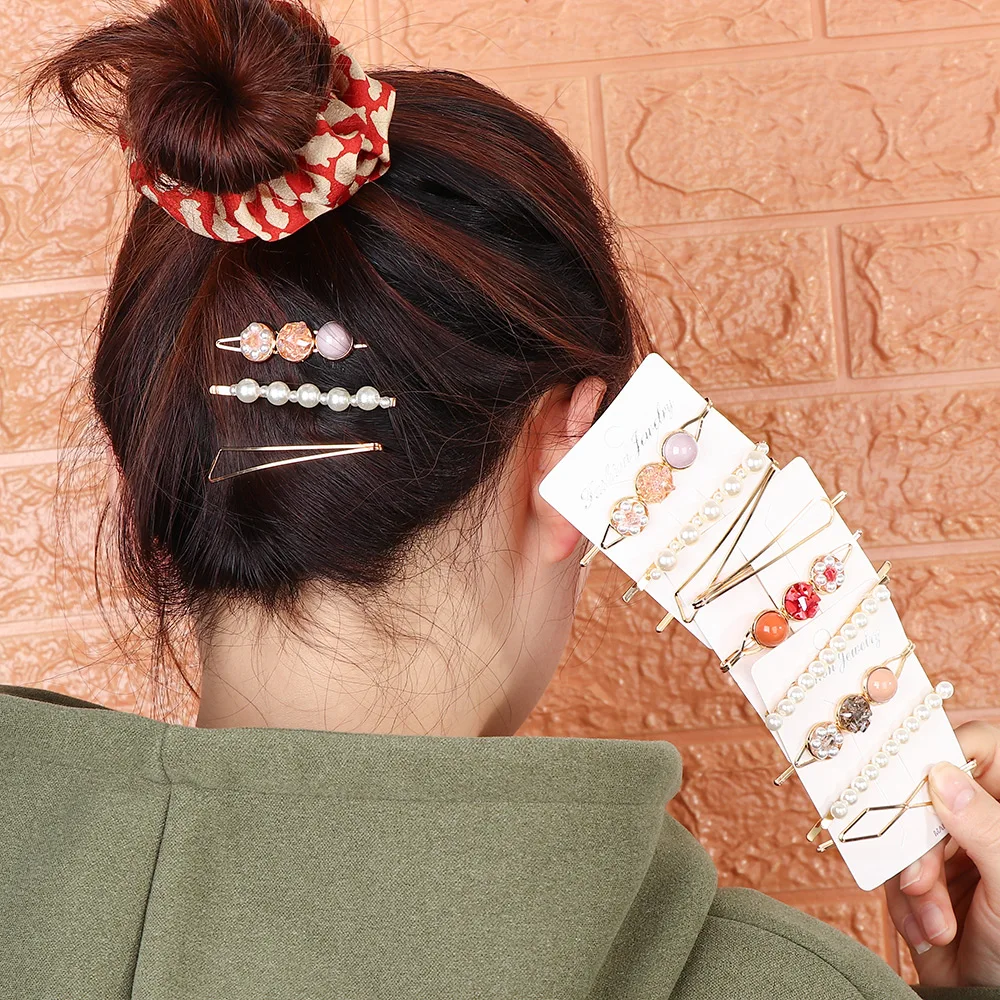 

Модная металлическая заколка для волос с жемчугом и кристаллами, 3 шт./компл., заколка для волос, красочные бусины для девочек, инструмент для...