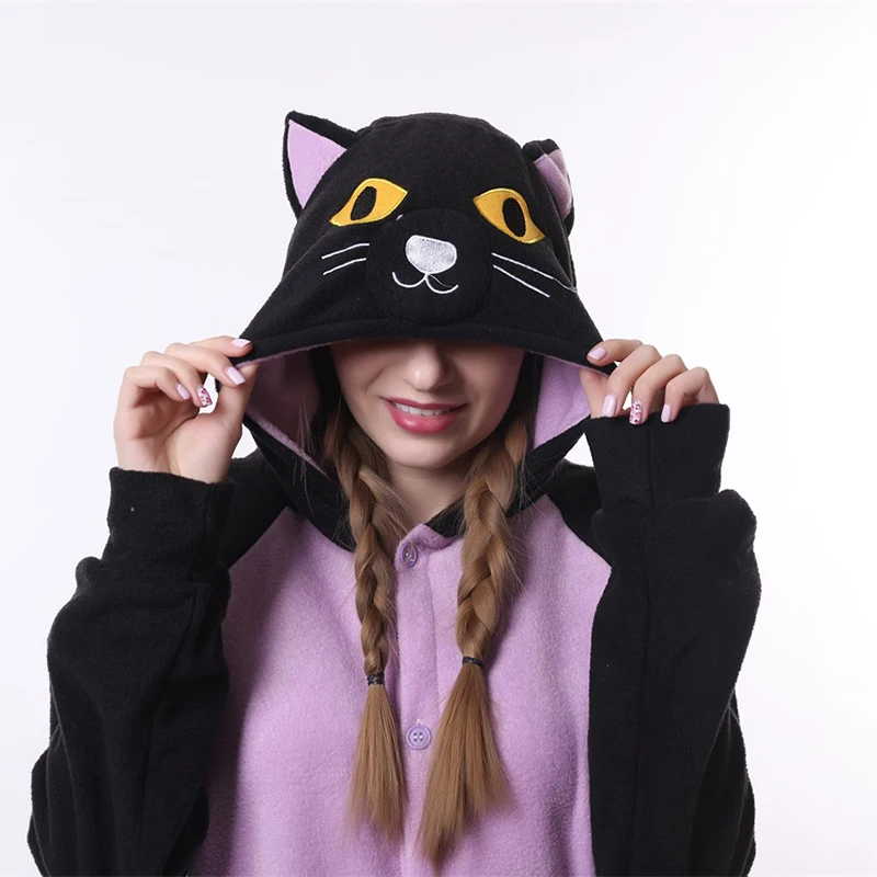 Зимняя женская пижама Kigurumi Единорог черная кошка звезда Комбинезоны для