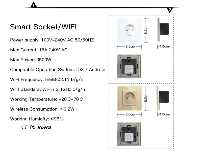WiFi умная настенная розетка стеклянная панель Smart Life/приложение Tuya дистанционное