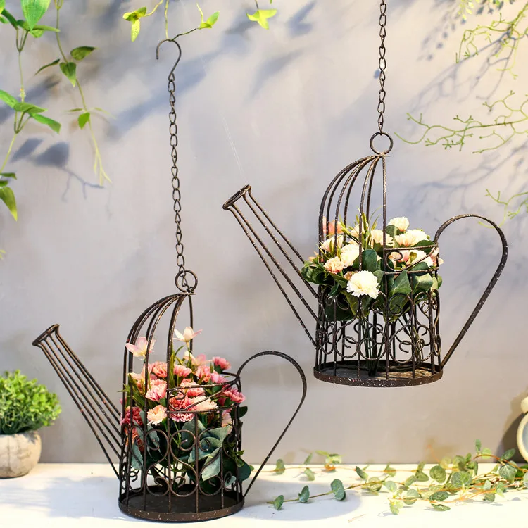 Висячая корзина винтажный балкон в деревенском стиле окно кованого железа