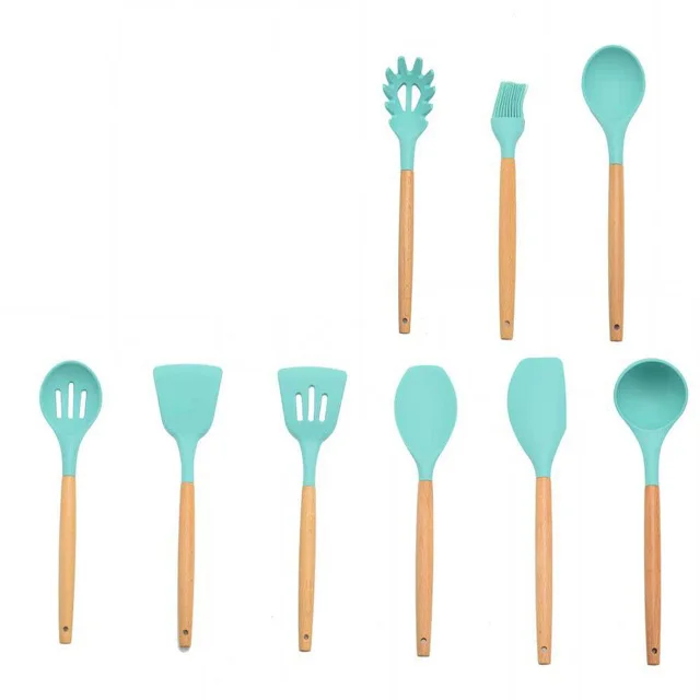 Mint Green 9pcs-B 9 или 12 шт розовый набор инструментов для приготовления пищи Премиум силиконовый набор кухонной посуды с ящиком для хранения Тернер щипцы лопатка суповая ложка - Цвет: Mint Green 9pcs-B