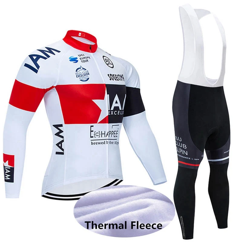 

IAM Team Men Winter Thermal Fleece Long Sleeves Cycling Jersey Ropa Maillot Ciclismo Bicycle MTB Bike Bib Long Pants Set 122322