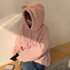 Толстовка Женская флисовая с капюшоном и медвежьими ушками, с длинным рукавом