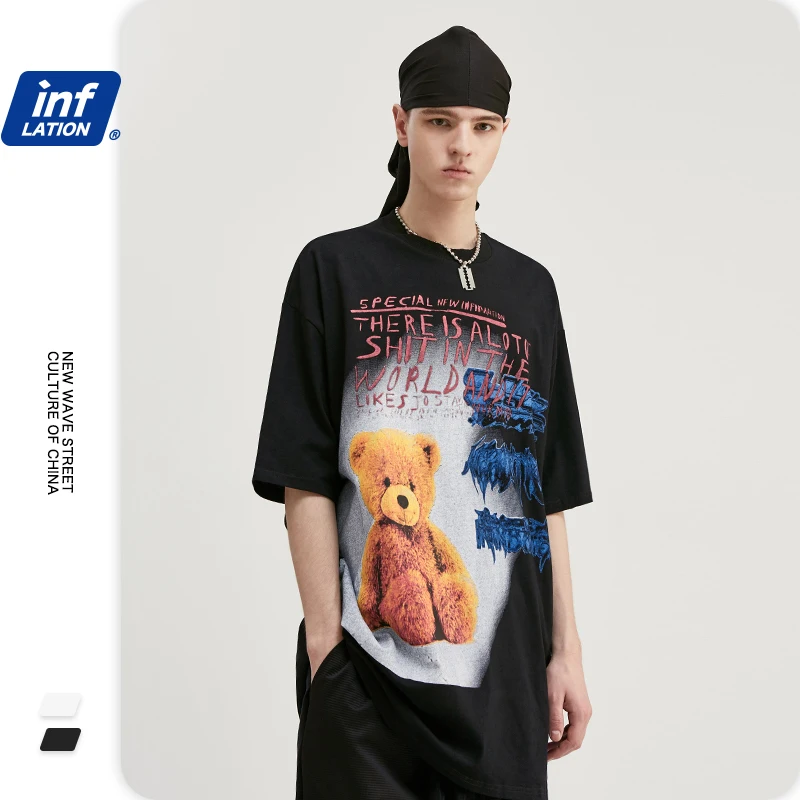 Мужская хлопковая футболка INFLATION с принтом граффити круглым вырезом и коротким