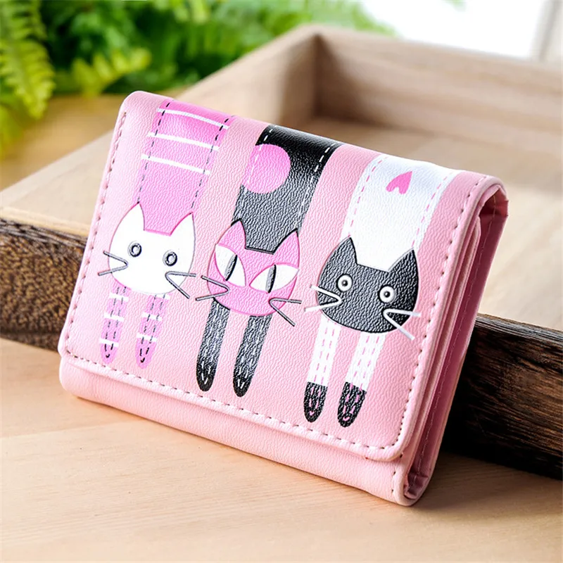 

HOT New Coming Fashion Lady Women Short Check Purse Cat lovely wallet PU Leather wallet Card holder Famous brand Wallet