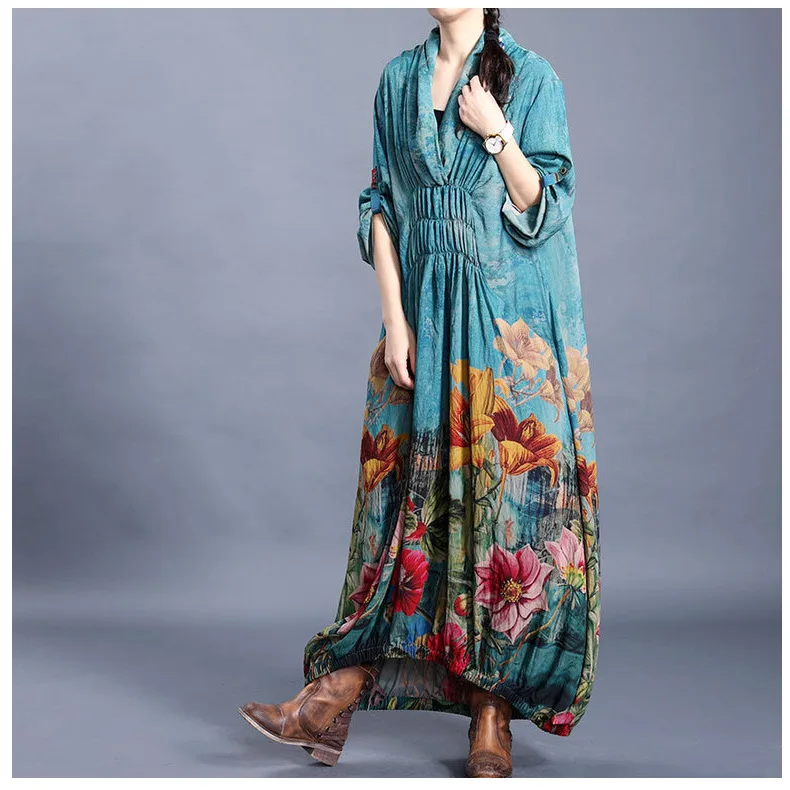 Женское модельное дизайнерское платье макси повседневное Длинное свободное с v