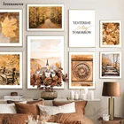 Осенний пейзаж природы кленовый лист сосна лес замок скандинавский настенный художественный холст живопись плакаты и принты современный декор для гостиной