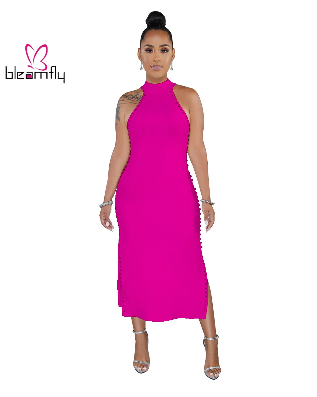 2019 женское летнее платье без рукавов с заклепками и лямкой на шее пляжная мода