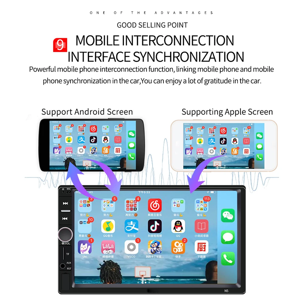 

7Inch Touch Screen Bluetooth Stereo Radio Car Dual Spindle MP5 Player Supports 360 Degree Panoramic Image For MIRROR LINK