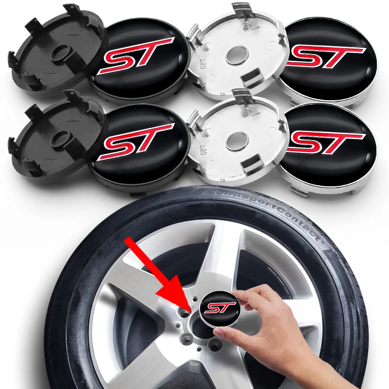 

car accessories 4pcs 60mm ABS plastic wheel center car hub cap + aluminum sticker for ST logo Ford- 2 3 4 MK2 MK3 Fiesta Kuga