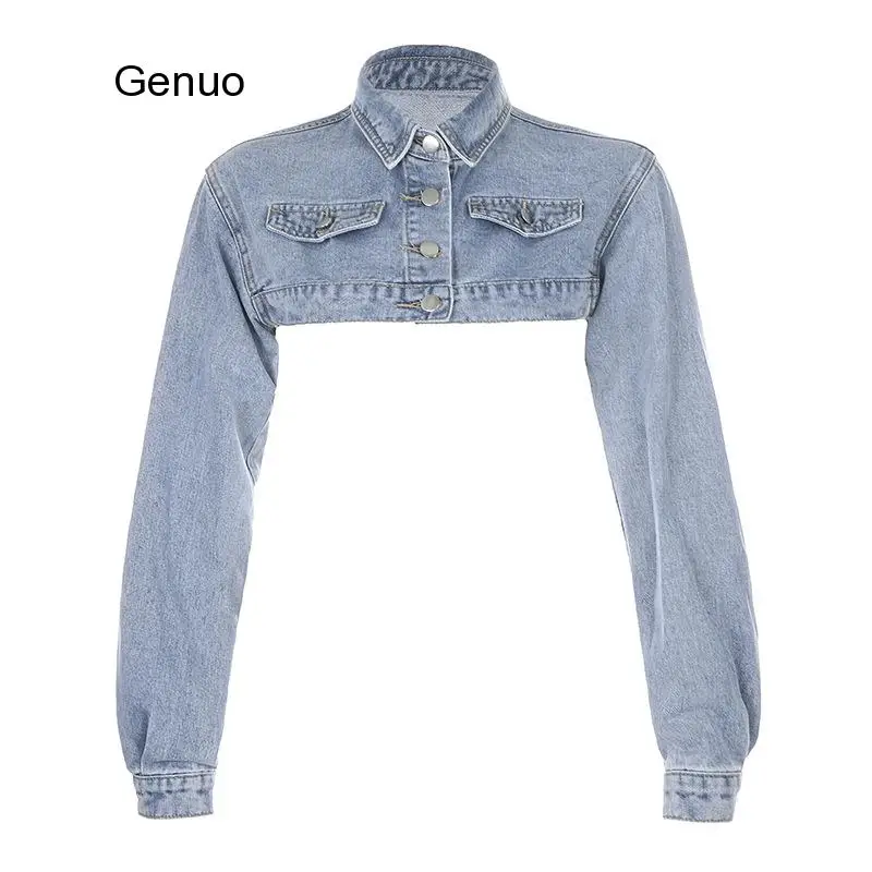 Куртка однотонный Короткий Женская джинсовая пикантный винтажный уличный жакет