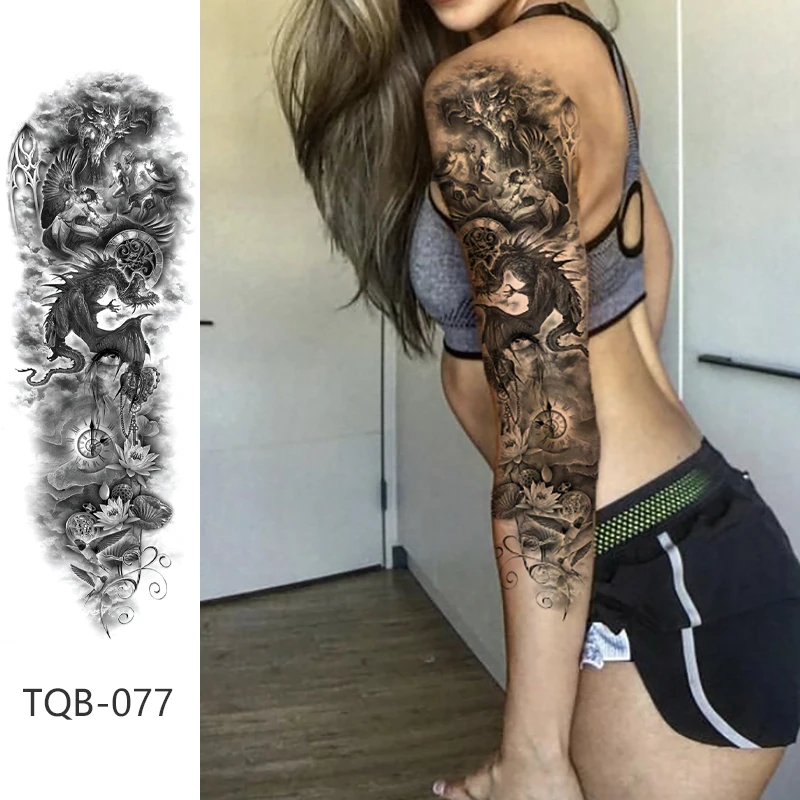 Тату-рукав на большую руку корона волк роза Череп водостойкая Временная