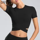 Жесткие Йога футболки женские короткий рукав укороченные для спортзала, есть большие размеры до одежда женская одежда для бега Спортивная футболка, спортивная одежда