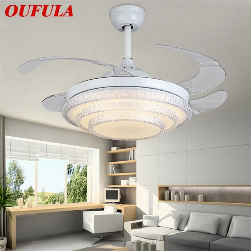 

OUFULA Ceiling Fan Light Remote Control Without Blade Modern Simple White LED Lamp For Home