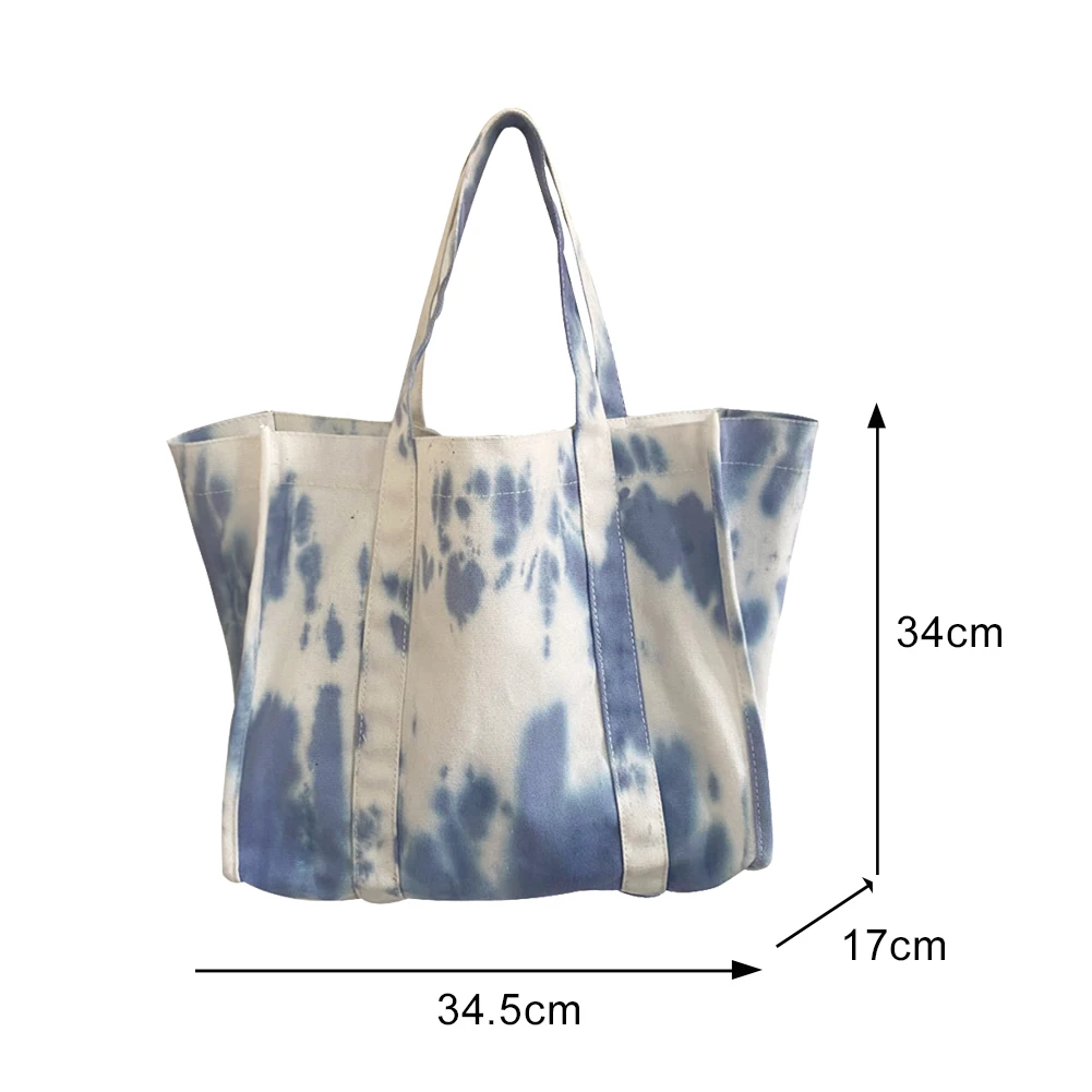 

Ladies Vintage Large Cpacity Top-handle Bags Canvas Tie Dye Underarm Shoulder Bags Women Fashion Color Splicing Tote Handbags